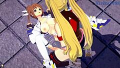 In the magical girl lyrical nanoha strikers hentai, fate testarossa and nanoha takamachi engage in intense lesbian play leading to futanari sex with creampie