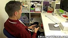 Two hot and naughty twinks have a hot office scene with hardcore anal sex and blowjobs