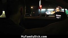 Stepdad puts his dick in the glory hole and luckily its his stepson whos sucking it behind - myfamilydick