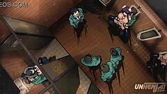 Double penetration action in a cartoon porn video with a hot Asian teen