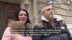 Public sex with a masseur while her husband waits outside