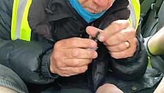 Backseat uncut fun with swallowing cum in the car amateurs!