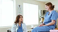 Big tits assistant and her brunette girlfriend have a 69 sex in a doctor’s room