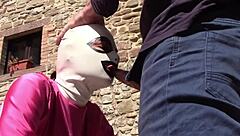 Petite latina laura gives outdoor blowjob in heels, receiving facial cumshot