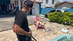 two petite babes fucked hard in threesome by pervert