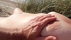 Young European babe gets hairy pussy fondled outdoors