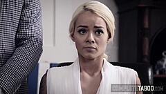 Kinky teen 18+ receives facial cumshot in bdsm threesome