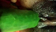 Cyndy feels intense pleasure from cucumber fuck leading to squirt