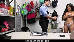 Security Officer Strips Suspected Thief in LP Office, Leads to Blowjob and Riding