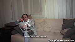 young courtesan aubrey gets spanked, gives blowjob, then creampied in stockings