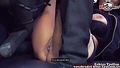 Skinny blonde gets her holes filled with cum outdoors