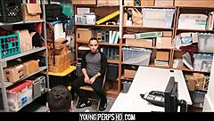 Twink caught stealing gets punished by gay security guard in the shop.