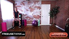 gay cruising in the gym with bareback threesome