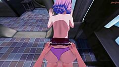 Sakura's wall-fucking and tit-riding in 3D hentai