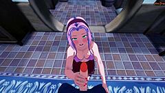 Sakura's wall-fucking and tit-riding in 3D hentai