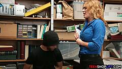 Milf police officer deals with shoplifter in back office