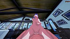 Sakura's wall-fucking and tit-riding in 3D hentai