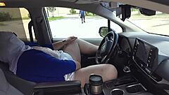 Public upskirt flashing and blowjob in a car