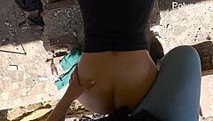 Russian wife dominates and gives a hot blowjob outdoors