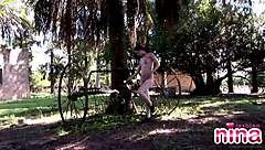 Hey, check out Nina rubbing her pussy outdoors!