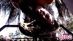 Hey, check out Nina rubbing her pussy outdoors!