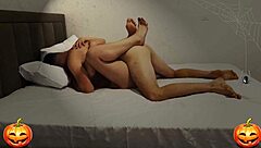 Halloween missionary creampies with loud moaning from amateur girlfriends