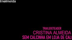 cristina almeida flashes in a shoe store, teasing the salesman with her exhibitionist style and hairy beaver