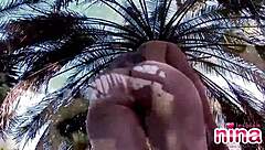 Hey, check out Nina rubbing her pussy outdoors!