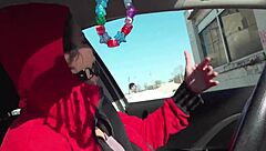 Young brunette gets bound and gagged while giving a wild ride