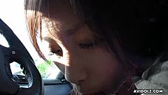 Public Sex in Garage with Brunette Slut Swallowing Cum