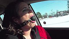 Driving around with ball gag in mouth
