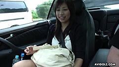 Public Sex in Garage with Brunette Slut Swallowing Cum