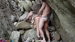 A prehistoric woman goes to the cave and gets all her holes filled up