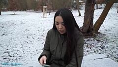 Spanish agent flaunts large natural tits in snowy setting