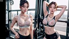 Asian milfs get off at the gym in ASMR video