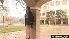 Busty Milf Drinks Coffee And Flashes On Street