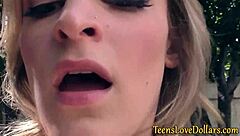 teen gets hardcore blowjob outdoors and facial for pay in hd