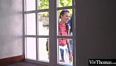 Horny lesbian lovers lick and finger wet pussies in nature