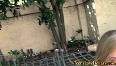 teen gets hardcore blowjob outdoors and facial for pay in hd