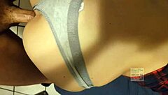 Blonde in gray thong for Christmas fuck with big cock