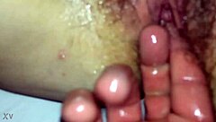 step mom and son playing with fat pussy. oiled fingering mommy roleplay