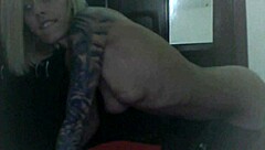 Blonde amateur strips clothes off at home in stockings