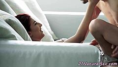 Classy redhead model gets fingered and fucked