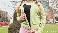 Pigtail lassie explores the town with public adventures