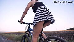 Hentai biker teases hidden ass in thong panties upskirt flashing