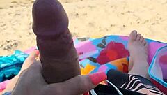 Public beach sex with a big cocked amateur and a cum covered ending