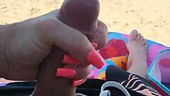 Public beach sex with a big cocked amateur and a cum covered ending