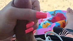 Public beach sex with a big cocked amateur and a cum covered ending