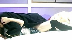 Japanese Schoolgirl Cosplay with Handjob and Creampie Sex