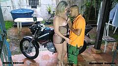 husband hid camera, caught wife sucking on the porch